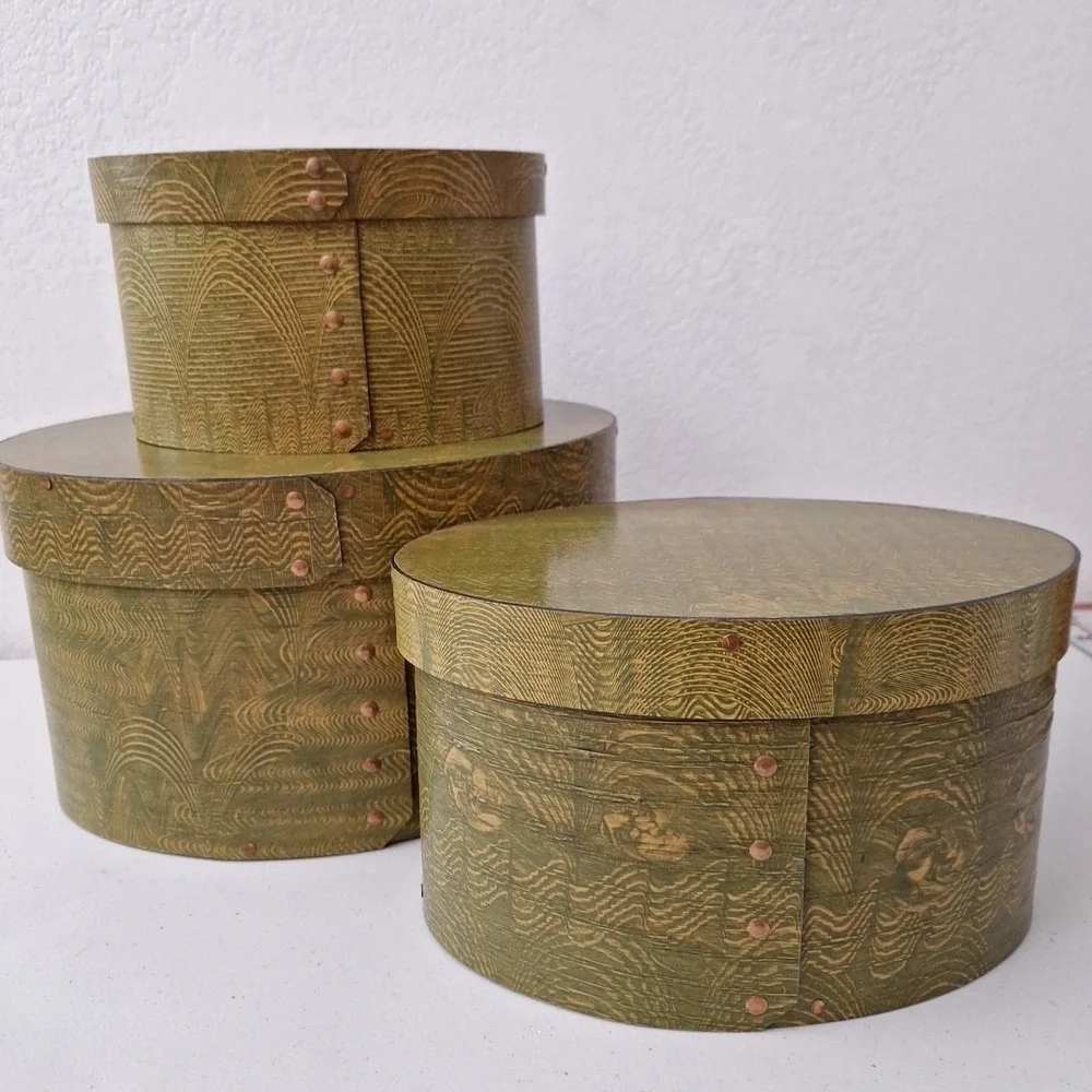 Set Of 3 Nesting Early Antique Thick Walled Solid Wood Pantry Box Mint Condition